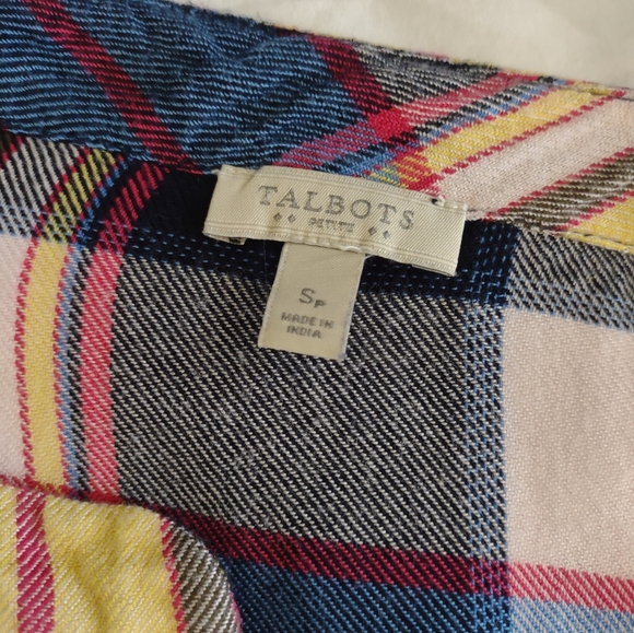Talbots‎ Flannel Popover Top Womens Size Small Petite Long Sleeve Lace Up Neck - Picture 4 of 7